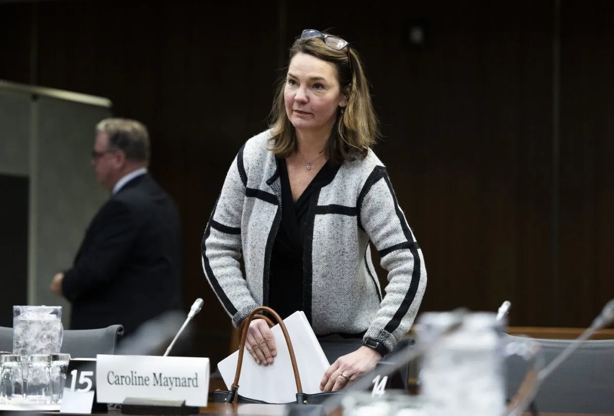 Information Commissioner Caroline Maynard prepares to appear at the Standing Committee on Access to Information, Privacy and Ethics, in Ottawa, on Mar. 7, 2023. (The Canadian Press/Justin Tang)