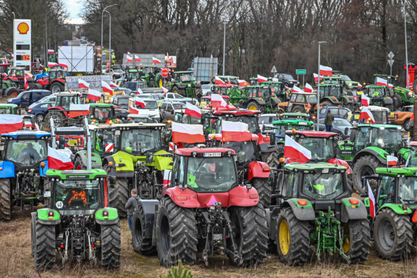 Polish farmers protest over price pressures, taxes and green regulation, grievances shared by farmers across Europe and against the import of agricultural produce and food products from Ukraine, as they gather with tractors near Sulechow, Poland, February 20, 2024. Wladyslaw Czulak/Agencja Wyborcza.pl via REUTERS
