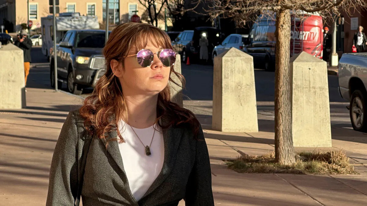 Hannah Gutierrez, the chief weapons handler for "Rust" leaves court in Santa Fe, N.M., on Feb. 22, 2024. (Nathan Frandino/Reuters)