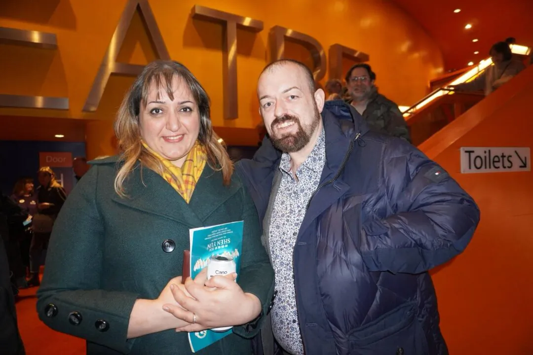 Mary Daqaq and Jim Kershaw attended a performance of Shen Yun Performing Arts at the Lowry Salford, in Salford, UK on Feb. 22, 2024. (Mary Mann/The Epoch Times)