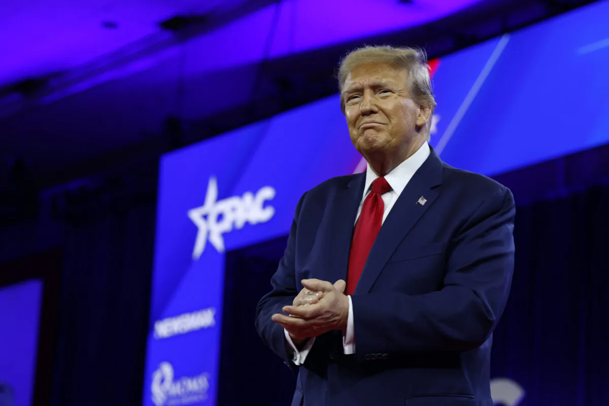 Republican presidential candidate and former President Donald Trump speaks at CPAC at the Gaylord National Resort Hotel And Convention Center in National Harbor, Md., on Feb. 24, 2024. (Anna Moneymaker/Getty Images)