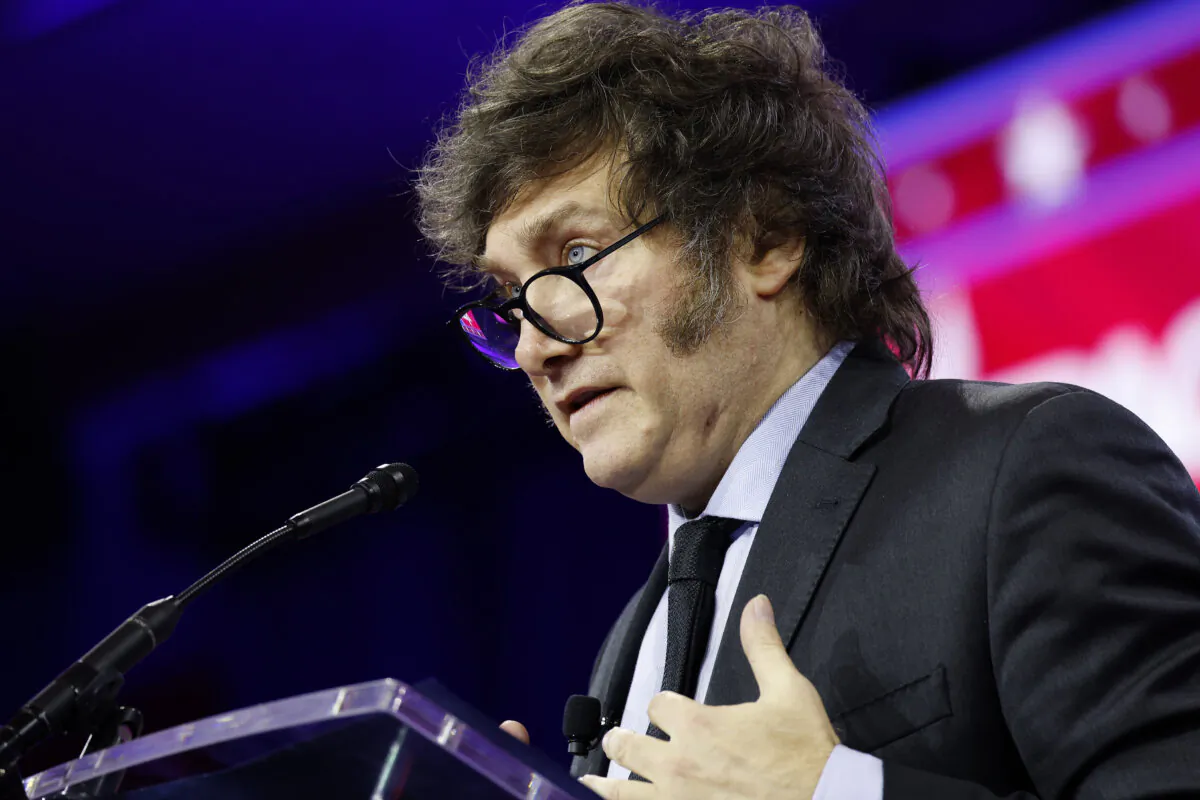 President of Argentina Javier Milei speaks at CPAC at the Gaylord National Resort Hotel And Convention Center in National Harbor, Md., on Feb. 24, 2024. (Anna Moneymaker/Getty Images)