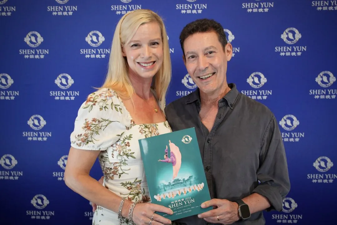 Letitia Huston and her husband attend Shen Yun Performing Arts at HOTA on the Gold Coast, Australia, on Feb. 24, 2024. (NTD)