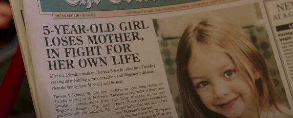 picture of girl in a newspaper article in ORDINARY ANGELS 
