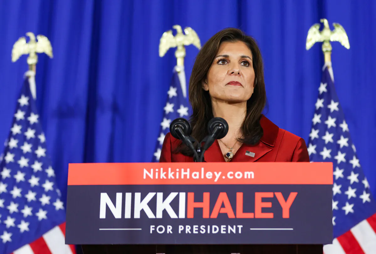 Republican presidential candidate, former U.N. Ambassador Nikki Haley, speaks during her primary election night gathering at The Charleston Place in Charleston, S.C., on Feb. 24, 2024. (Justin Sullivan/Getty Images)