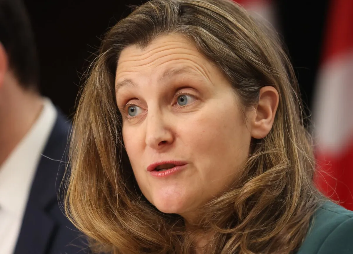 Finance Minister Chrystia Freeland speaks at a news conference in Ottawa on Feb. 13, 2024. (The Canadian Press/ Patrick Doyle)