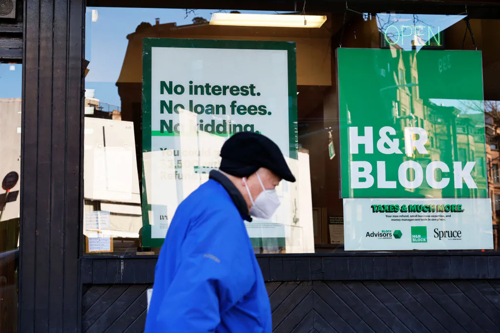 An H&R Block tax preparation office on Flatbush Avenue in the Prospect Heights neighborhood of Brooklyn borough in New York City on Feb. 6, 2024. (Michael M. Santiago/Getty Images)