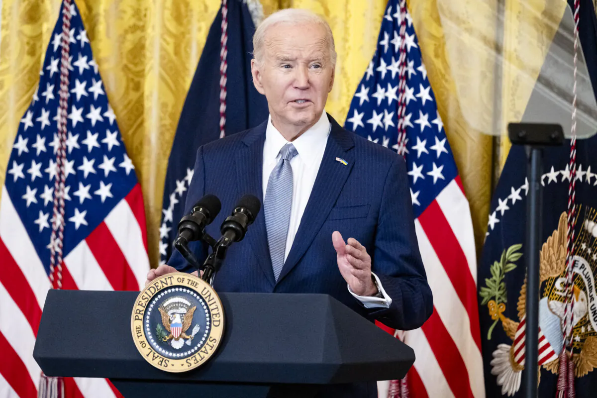 U.S. President Joe Biden speaks to a bipartisan group of governors in the East Room of the White House in Washington, D.C., on Feb. 23, 2024. (Saul Loeb/AFP via Getty Images)