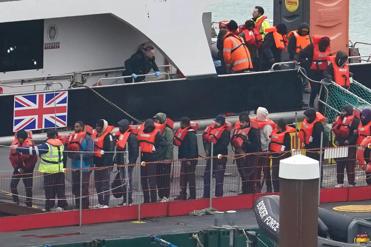 A Border Force vessel brings in a group of illegal migrants following a small boat incident in the English Channel in Dover, Kent, on Feb. 25, 2024. (Gareth Fuller/PA Media)