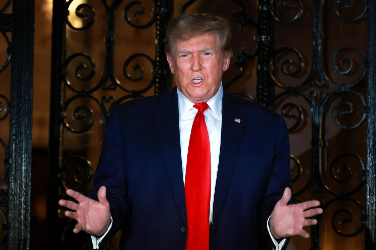 Former President Donald Trump addresses the press at Mar-a-Lago in West Palm Beach, Fla., on Feb. 16, 2024. (Joe Raedle/Getty Images)