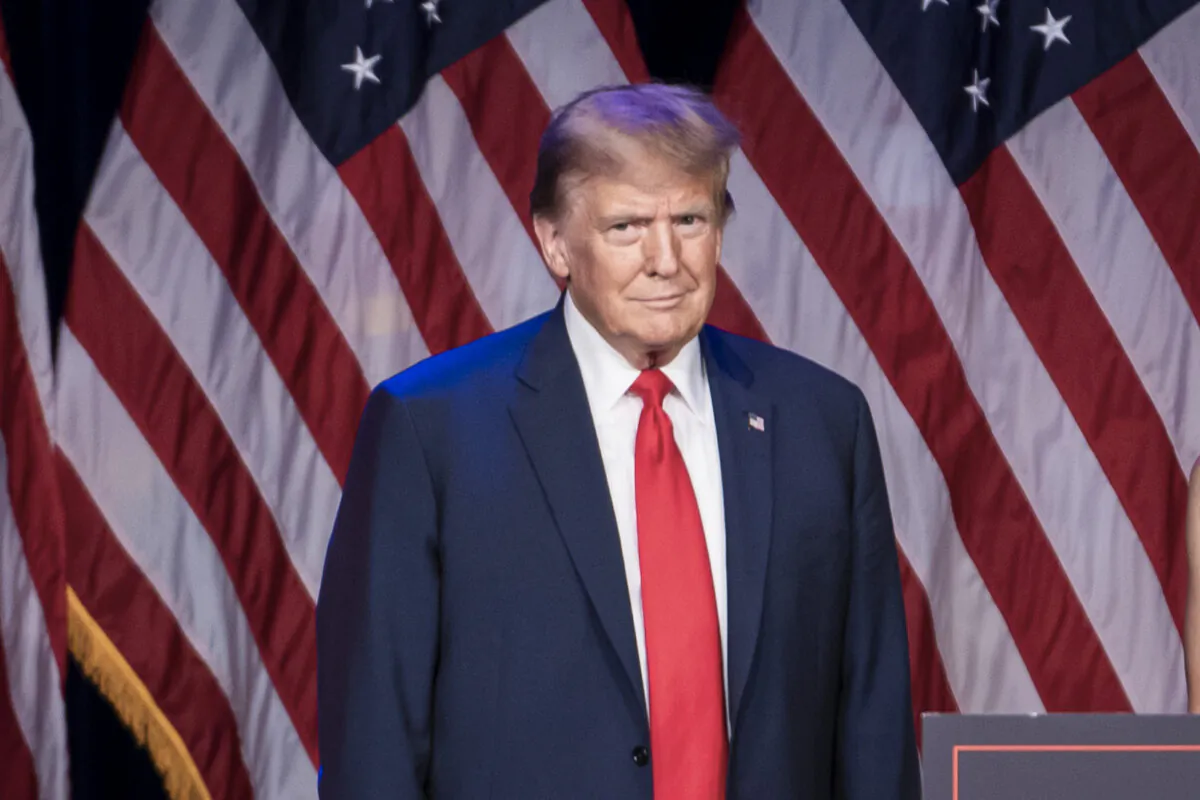Former President Donald Trump speaks at Treasure Island Resort & Casino after Nevada caucus results in Las Vegas, Nev., on Feb. 8, 2024. (Madalina Vasiliu/The Epoch Times)
