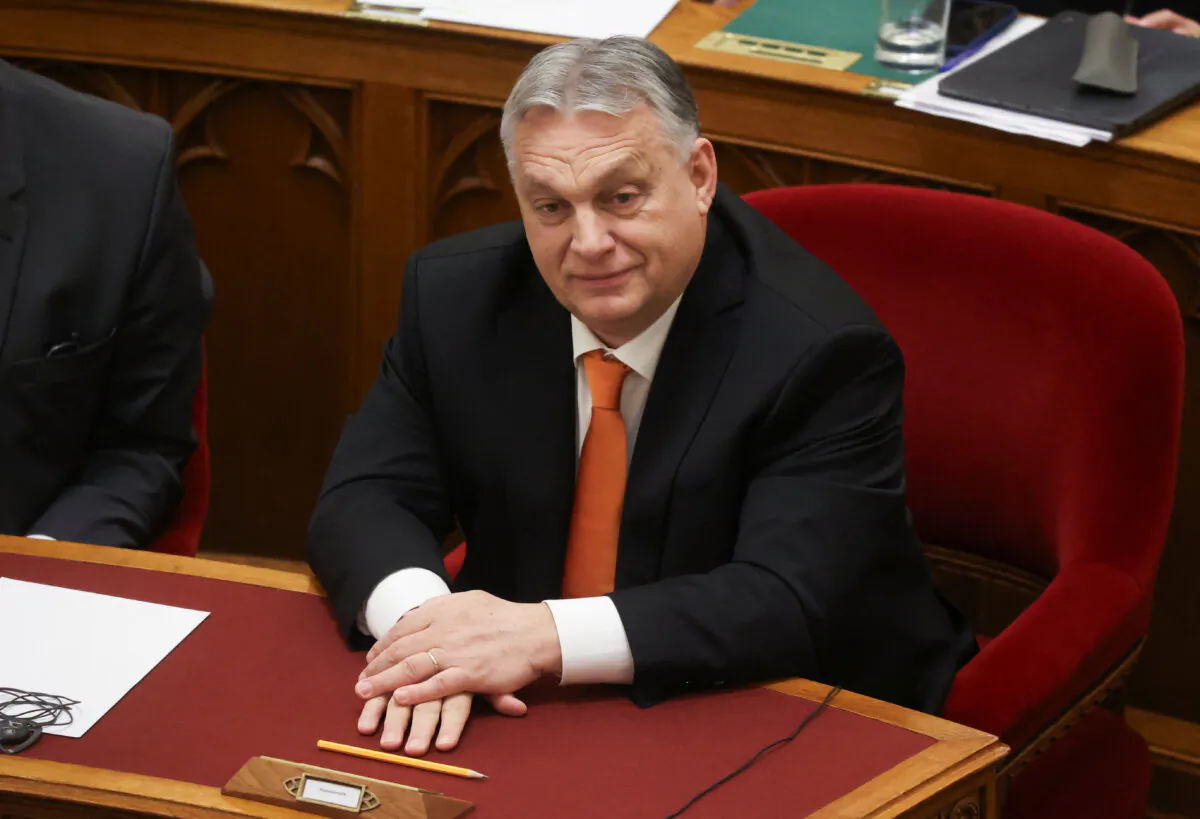 Hungarian Prime Minister Viktor Orban before the voting on the ratification of Sweden's NATO membership in Budapest, Hungary, on Feb. 26, 2024. (Bernadett Szabo /Reuters)