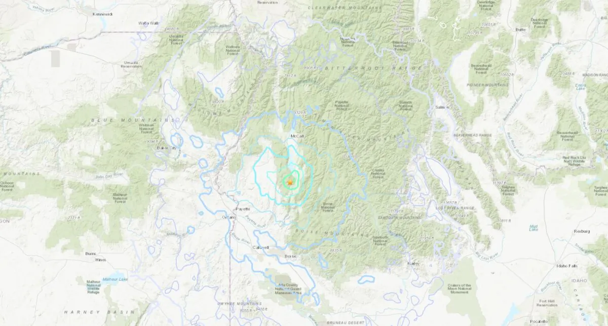 A map shows the location of an earthquake of 4.9 magnitude that struck north of Smiths Ferry, Idaho, on Feb. 26, 2024. (USGS)
