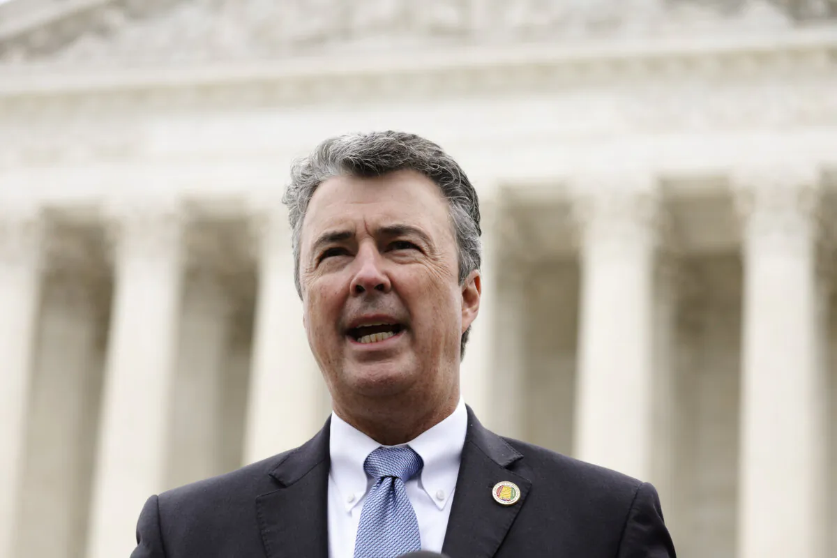 Attorney General of Alabama Steve Marshall speaks to reporters after the oral argument of the Merrill v. Milligan case at the Supreme Court in Washington on Oct. 4, 2022. (Alex Wong/Getty Images)