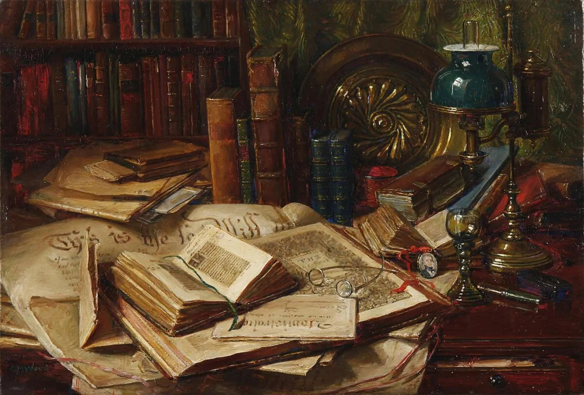 Used books are a gateway into history, fantasy, and knowledge. "Old Books" by Catherine M. Wood. (Public Domain)