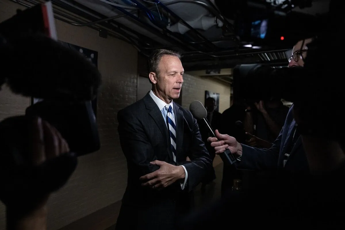 Rep. Scott Perry (R-Pa.) speaks to reporters before a House Republican caucus meeting at the U.S. Capitol in Washington on Oct. 3, 2023. (Drew Angerer/Getty Images)