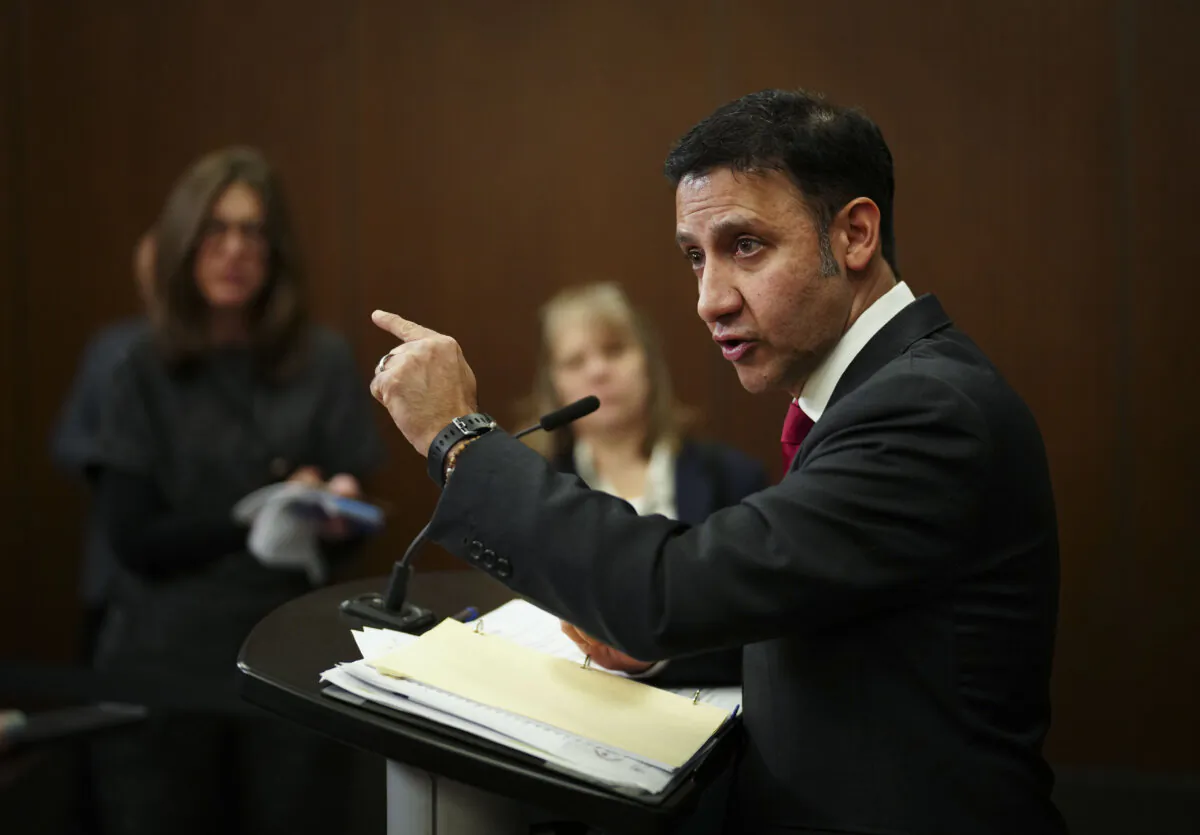 Arif Virani, Minister of Justice, and Attorney General of Canada, holds a press conference regarding the new online harms bill on Parliament Hill in Ottawa on Feb. 26, 2024. (THE CANADIAN PRESS/Sean Kilpatrick)