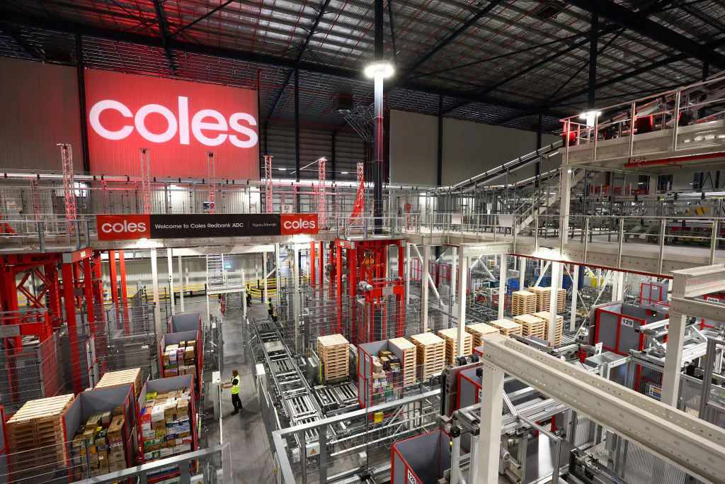General view inside the new Automated Distribution Centre at Coles Redbank in Brisbane, Australia, on April 27, 2023. (Chris Hyde/Getty Images for Coles)