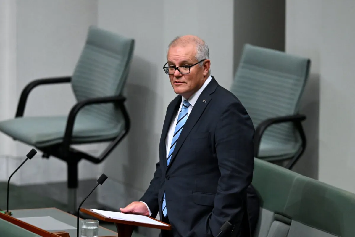 Former Australian Prime Minister Scott Morrison delivers his valedictory speech in the House of Representatives at Parliament House in Canberra, Australia, on Feb. 27, 2024. (AAP Image/Lukas Coch)