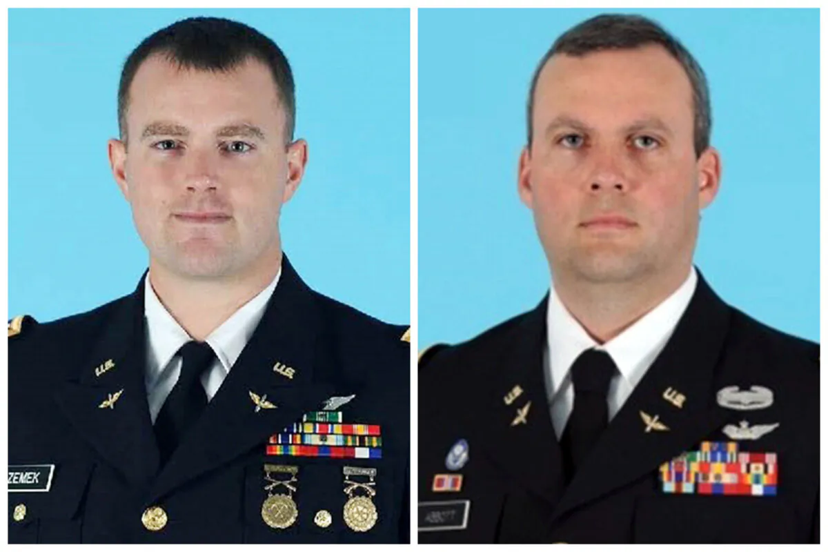 (Left) Chief Warrant Officer 4 Bryan Andrew Zemek. (Right) Chief Warrant Officer Derek Joshua Abbott. (Mississippi National Guard via AP)