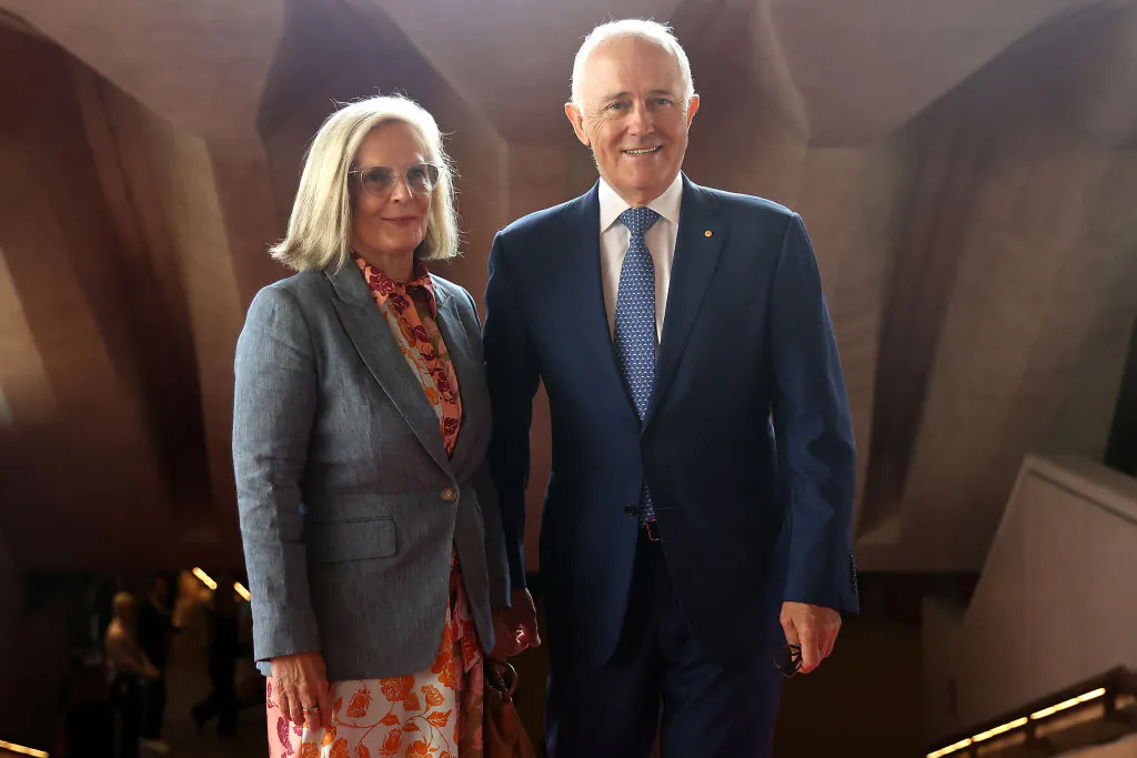 Malcolm Turnbull, former Prime Minister of Australia and his wife Lucy Hughes Turnbull at the Sydney Opera House in Sydney, Australia, on Dec. 15, 2023. (Brendon Thorne/Getty Images)