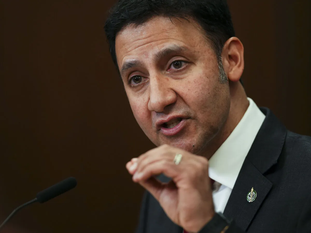 Arif Virani, Minister of Justice and Attorney General of Canada, holds a press conference regarding the new online harms bill on Parliament Hill in Ottawa on Feb. 26, 2024. (The Canadian Press/Sean Kilpatrick)