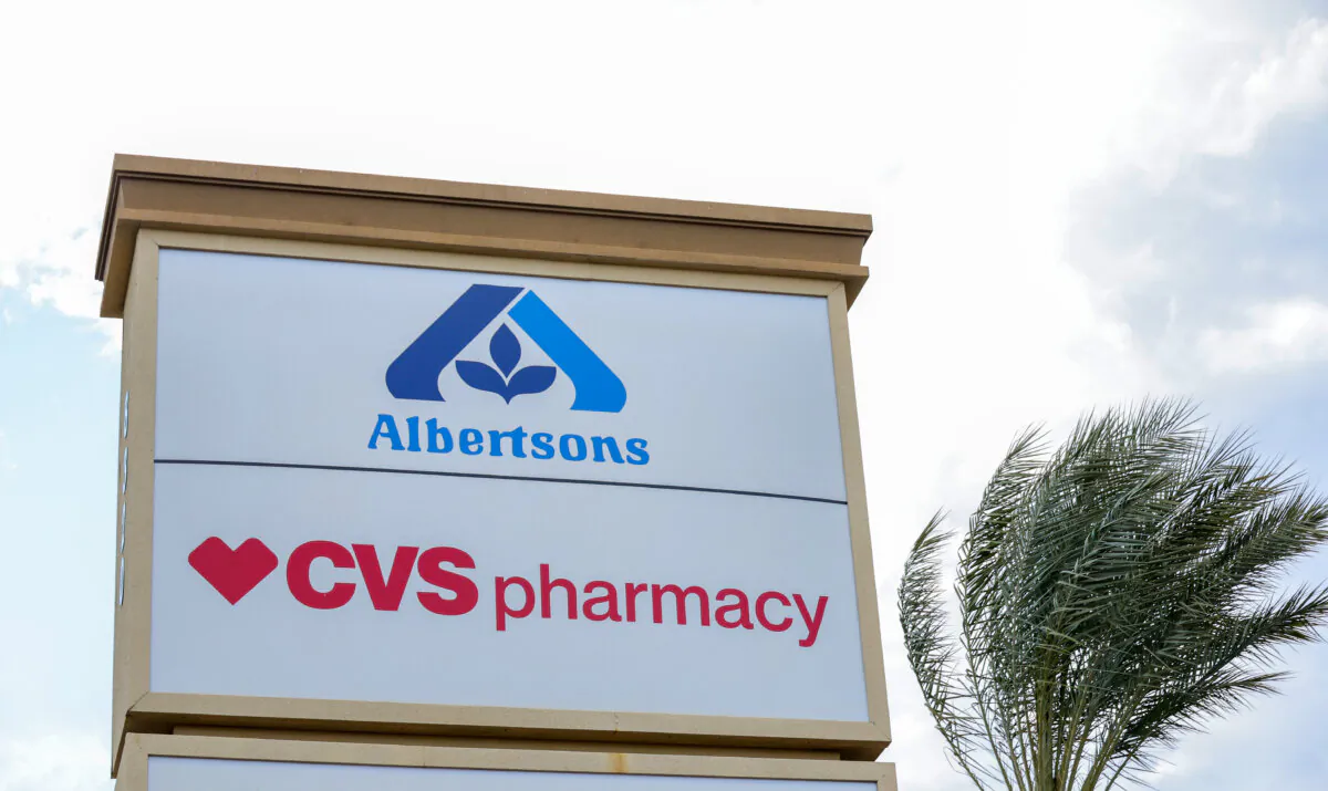 Signs for an Albertsons grocery store and a CVS Pharmacy in Las Vegas on Feb. 26, 2024. (Ethan Miller/Getty Images)