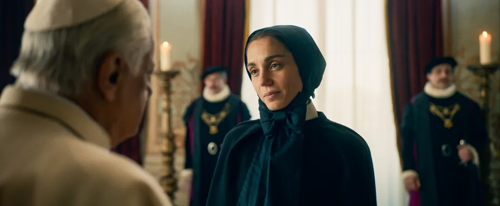 Pope Leo XIII (Giancarlo Giannini) meets Maria Francesca Cabrini (Cristiana Dell’Anna), in "Cabrini." (Angel Studios)