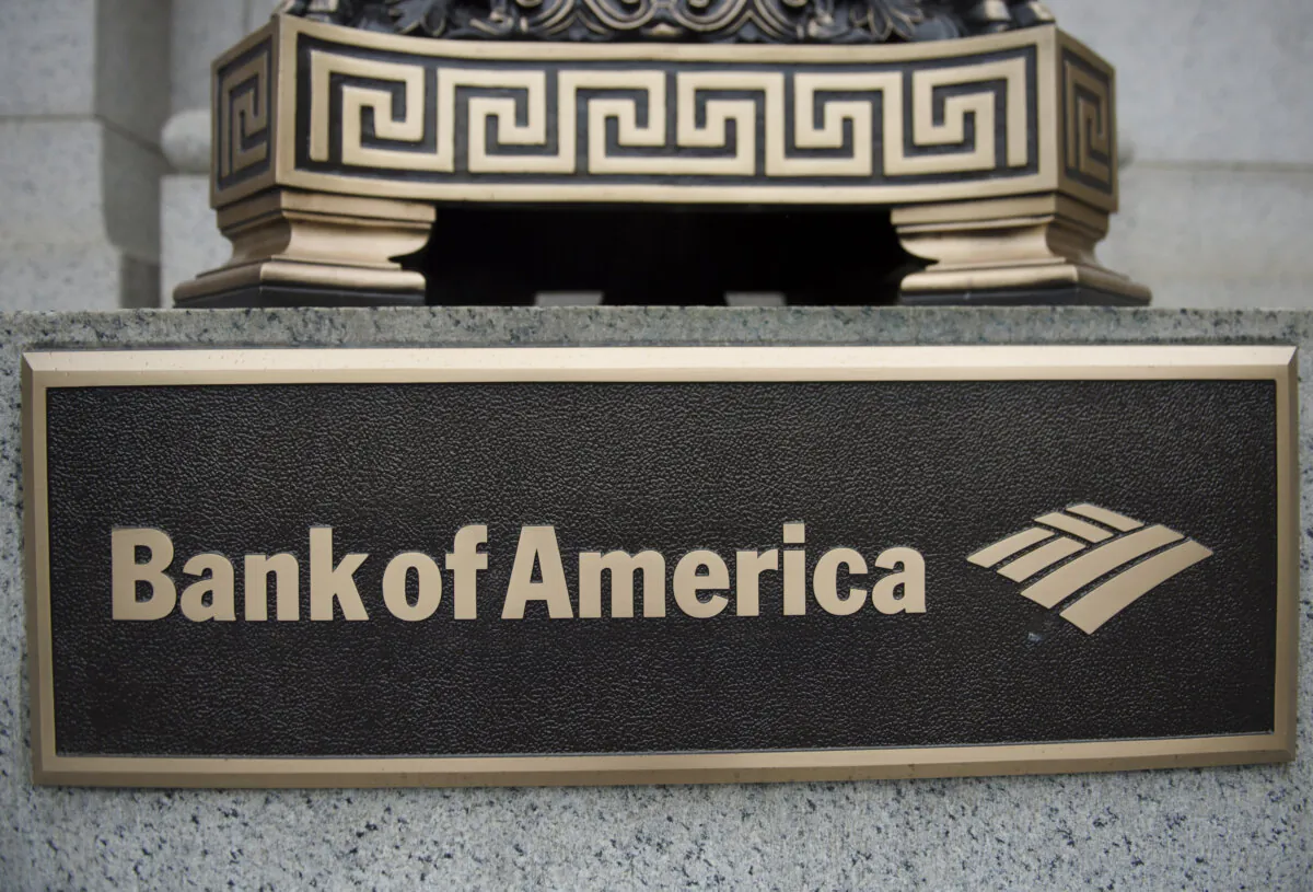 A sign stands in front of a Bank of America branch in Washington, on Aug. 21, 2014. (Saul Loeb/AFP via Getty Images)