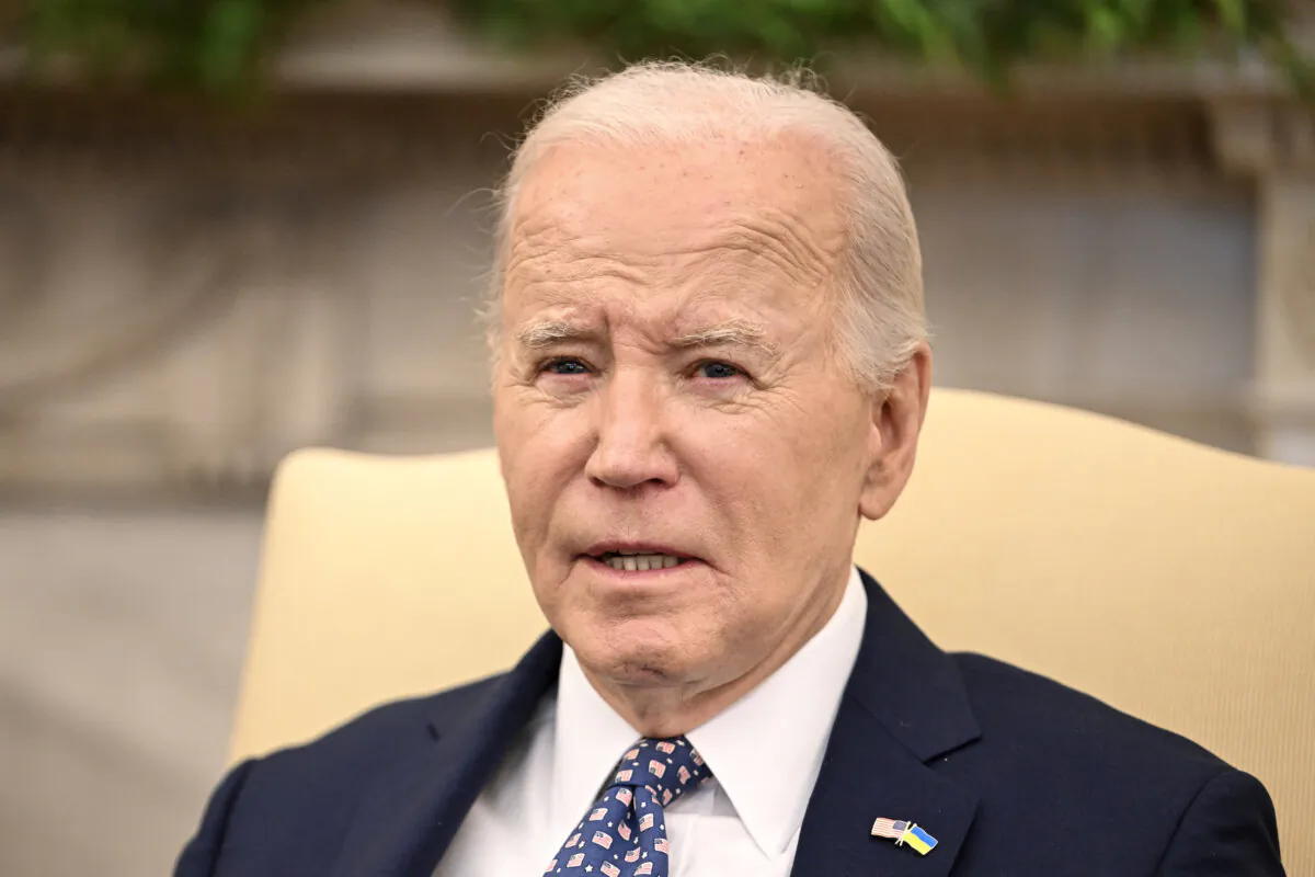 President Joe Biden attends a meeting with Congressional leadership in the Oval Office of the White House on Feb. 27, 2024. (Jim Watson/AFP via Getty Images)