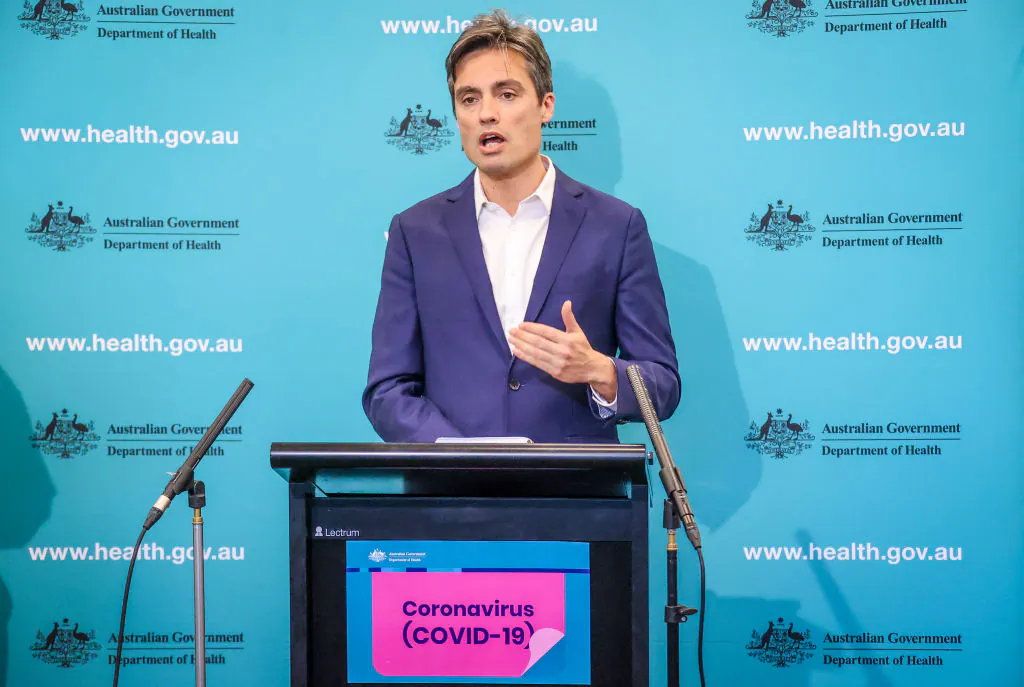Former Deputy Chief Medical Officer Nick Coatsworth speaks during a national COVID-19 briefing in Canberra, Australia, on July 9, 2020. (David Gray/Getty Images)