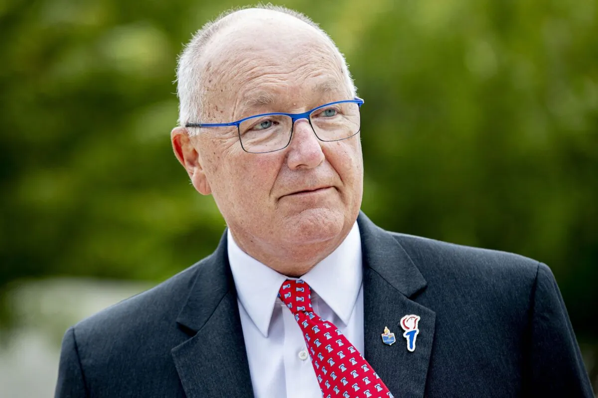 Then-U.S. Ambassador to the Netherlands Pete Hoekstra attends the Memorial Day ceremony at the Margraten American Cemetery, in Margraten, the Netherlands, on May 24, 2020. Hoeskstra has been nominated by U.S. President-elect Donald Trump to serve as U.S. ambassador to Canada. (Patrick Van Katwijk/ANP/AFP via Getty Images)