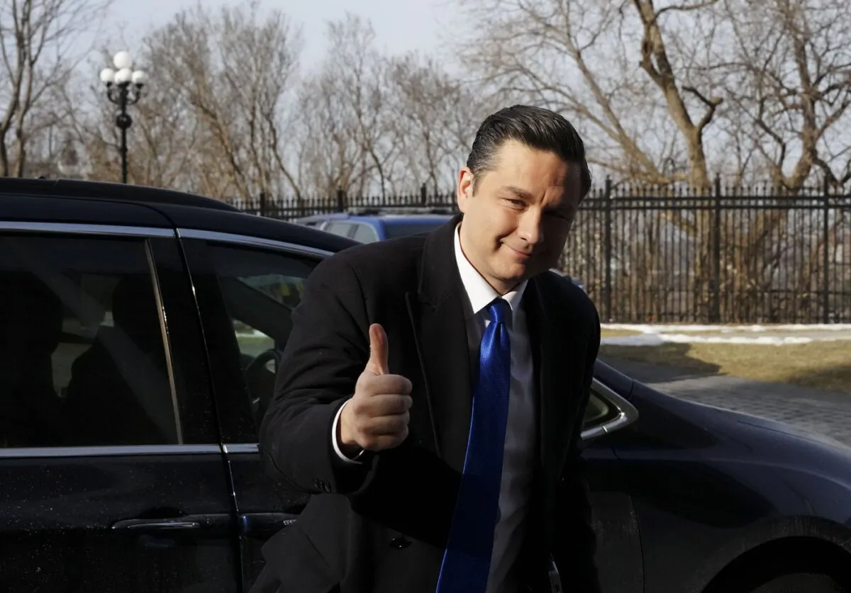 Conservative Leader Pierre Poilievre arrives to Parliament Hill in Ottawa on Feb. 27, 2024. (The Canadian Press/Sean Kilpatrick)