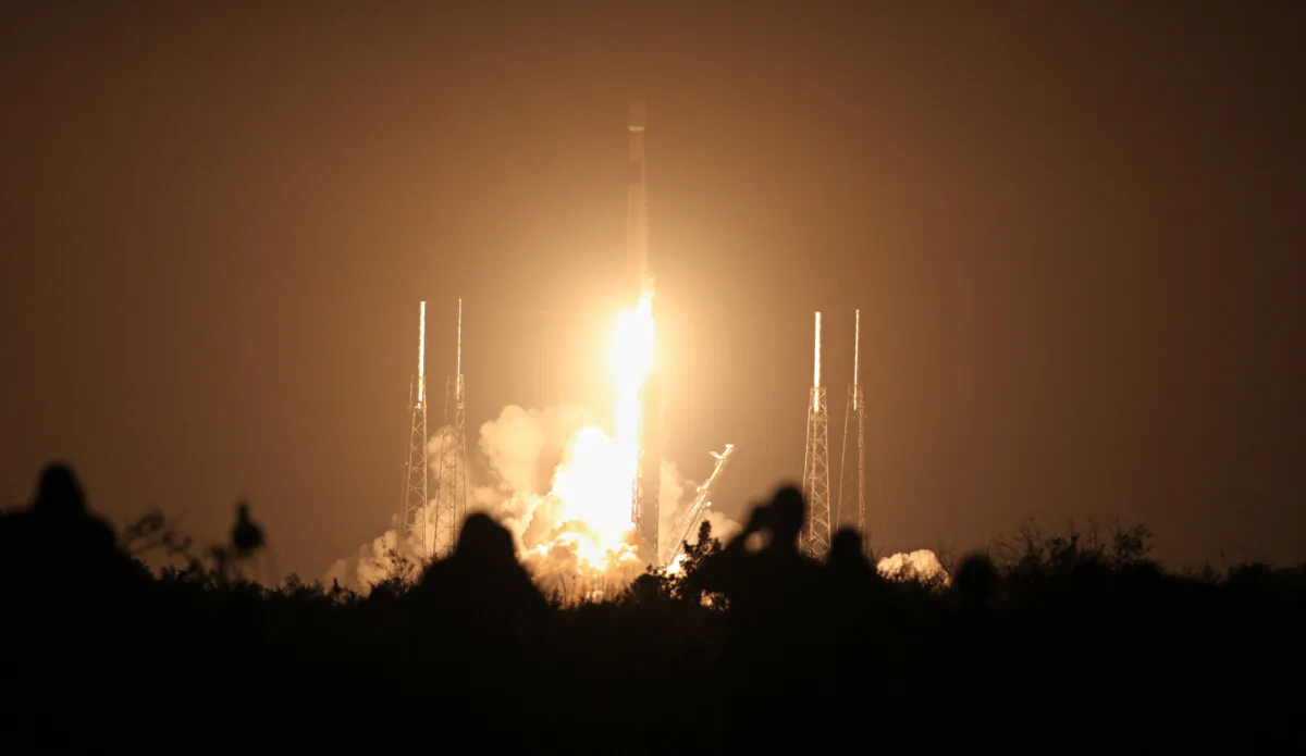 A SpaceX Falcon 9 rocket lifts off from launch pad SLC-40 at the Kennedy Space Center on NASA's PACE mission in Cape Canaveral, Florida, on Feb. 8, 2024. (Gregg Newton/AFP via Getty Images)