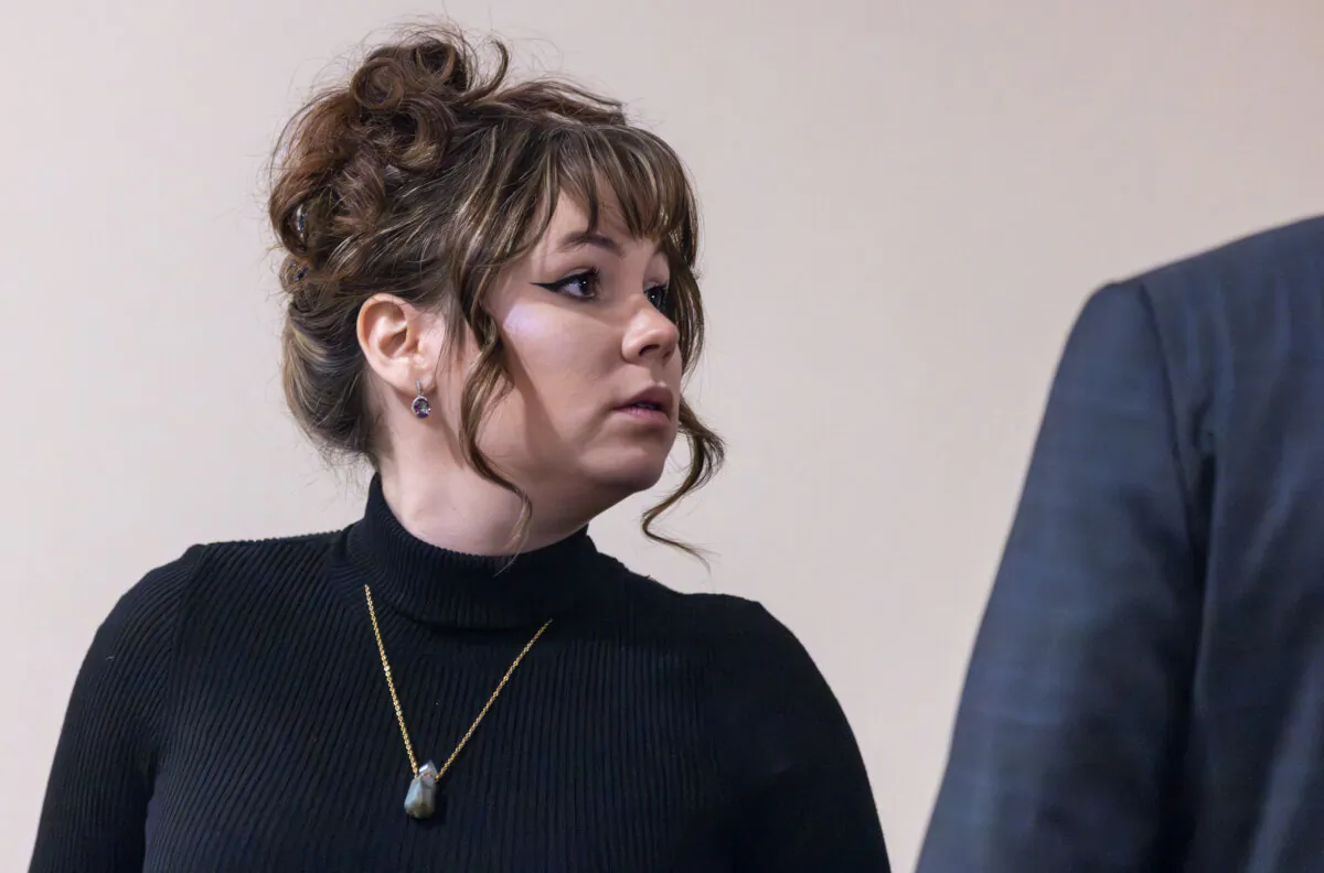 Hannah Gutierrez-Reed, former armorer on the set of the movie "Rust," walks out of First Judicial District Courthouse in Santa Fe, N.M., during her trial on Feb. 27, 2024. (Luis Sanchez Saturno/AFP via Getty Images)