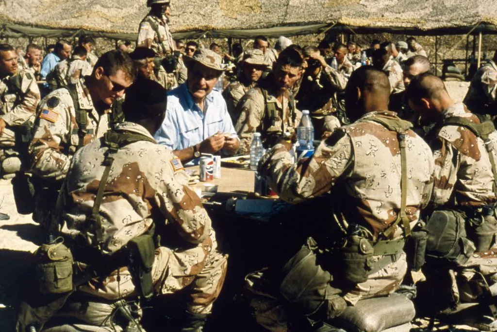 President George H.W. Bush visits American troops during Operation Desert Storm. (MPI/Getty Images)