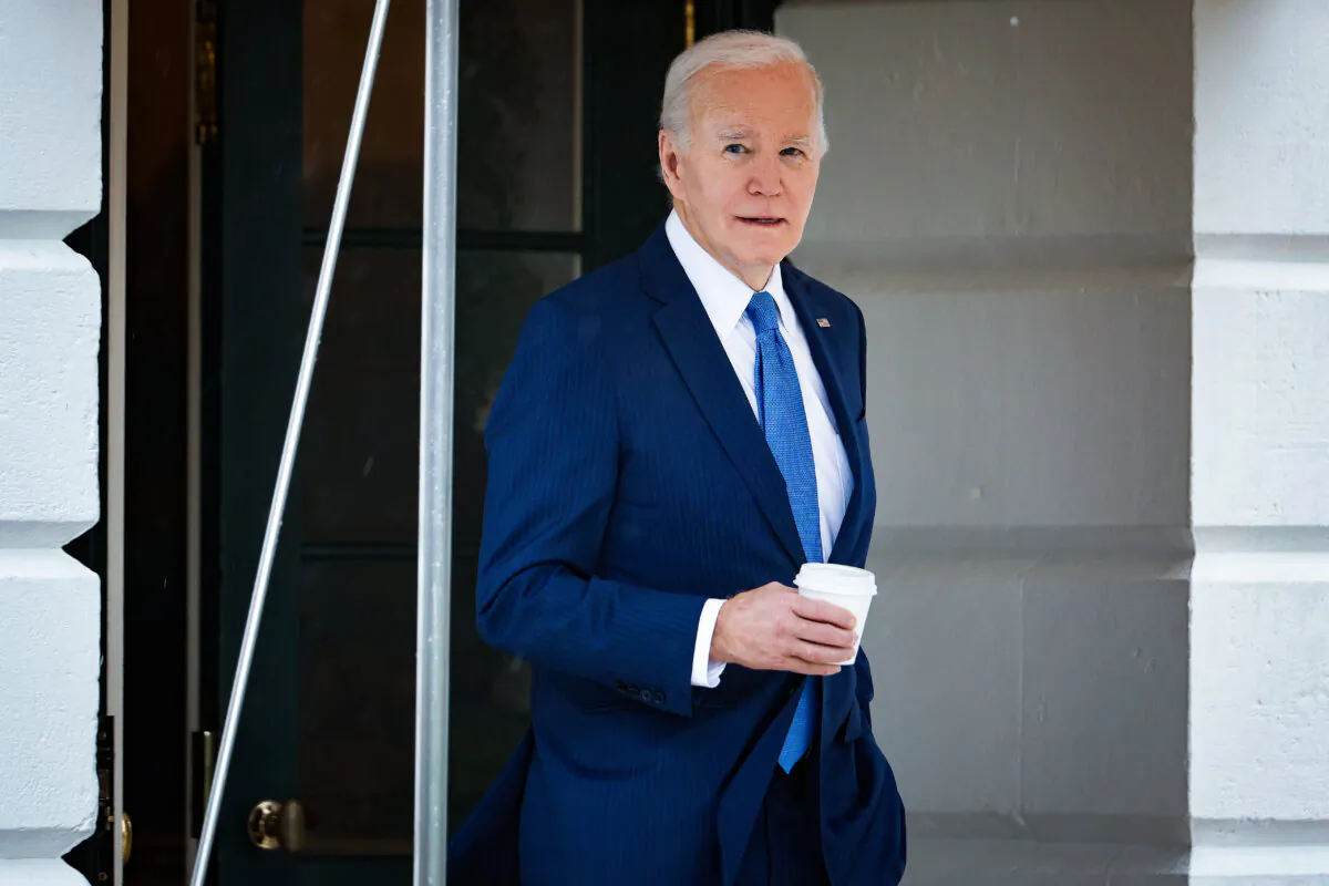 President Joe Biden walks out of the White House before boarding the Marine One presidential helicopter, on Feb. 28, 2024. (Chip Somodevilla/Getty Images)