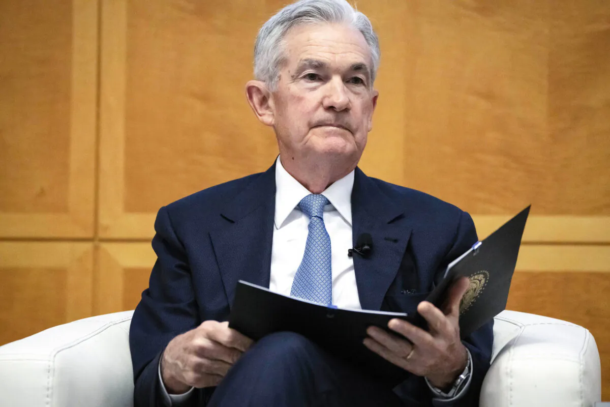 Federal Reserve Chairman Jerome Powell is introduced at the Jacques Polak Research Conference at the International Monetary Fund in Washington on Nov. 9, 2023. (Mark Schiefelbein/AP Photo)