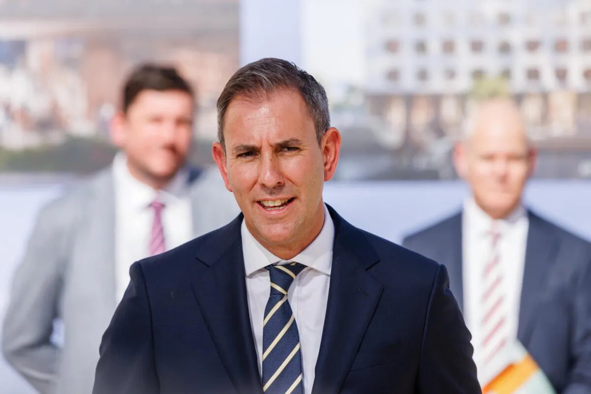 Federal Labor Treasurer Jim Chalmers speaks during a press conference in Perth, Australia on Feb. 20, 2024. (AAP Image/Richard Wainwright)