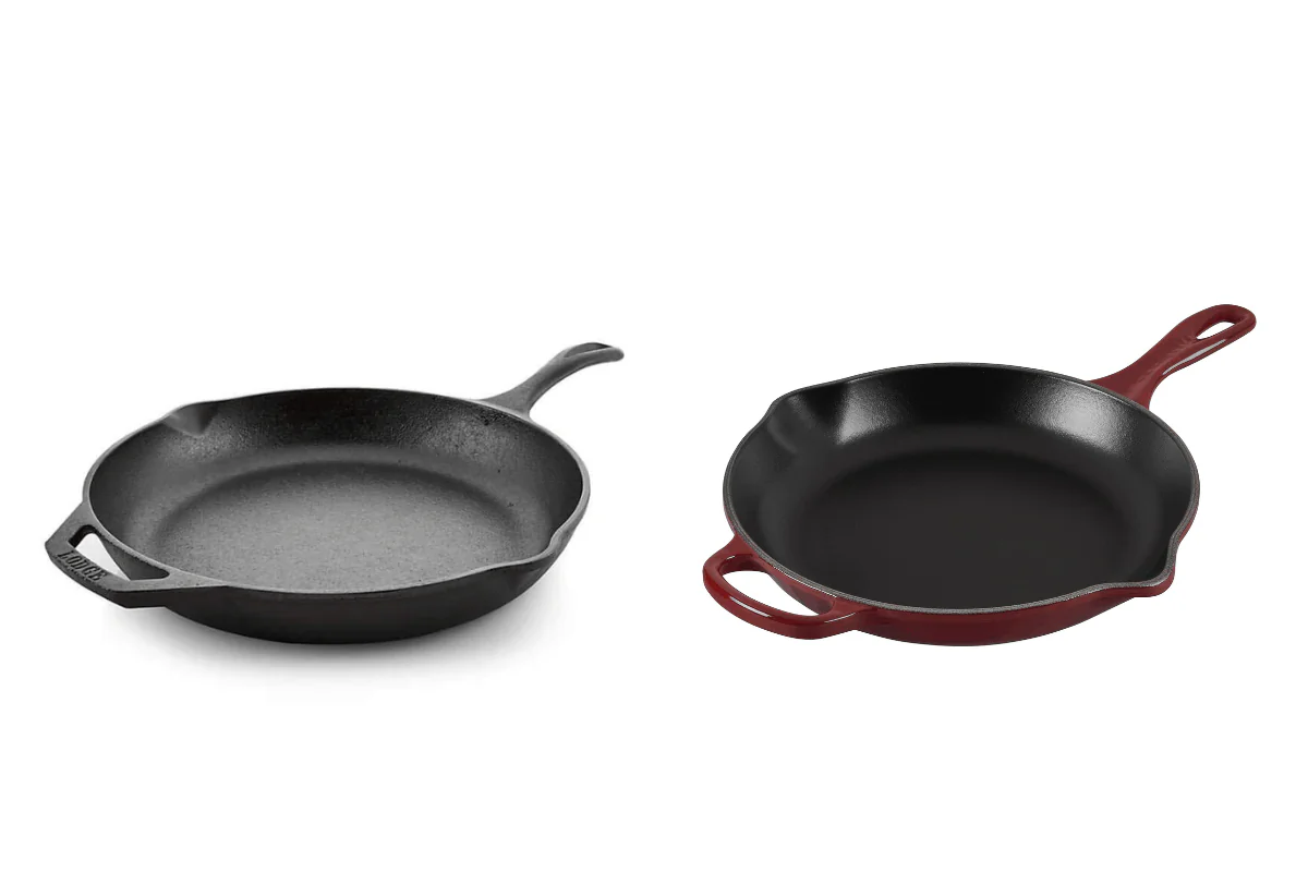 (Left) Lodge Cast-Iron Skillet (Right) Le Creuset Cast-Iron Skillet (Illustration by The Epoch Times, Amazon)