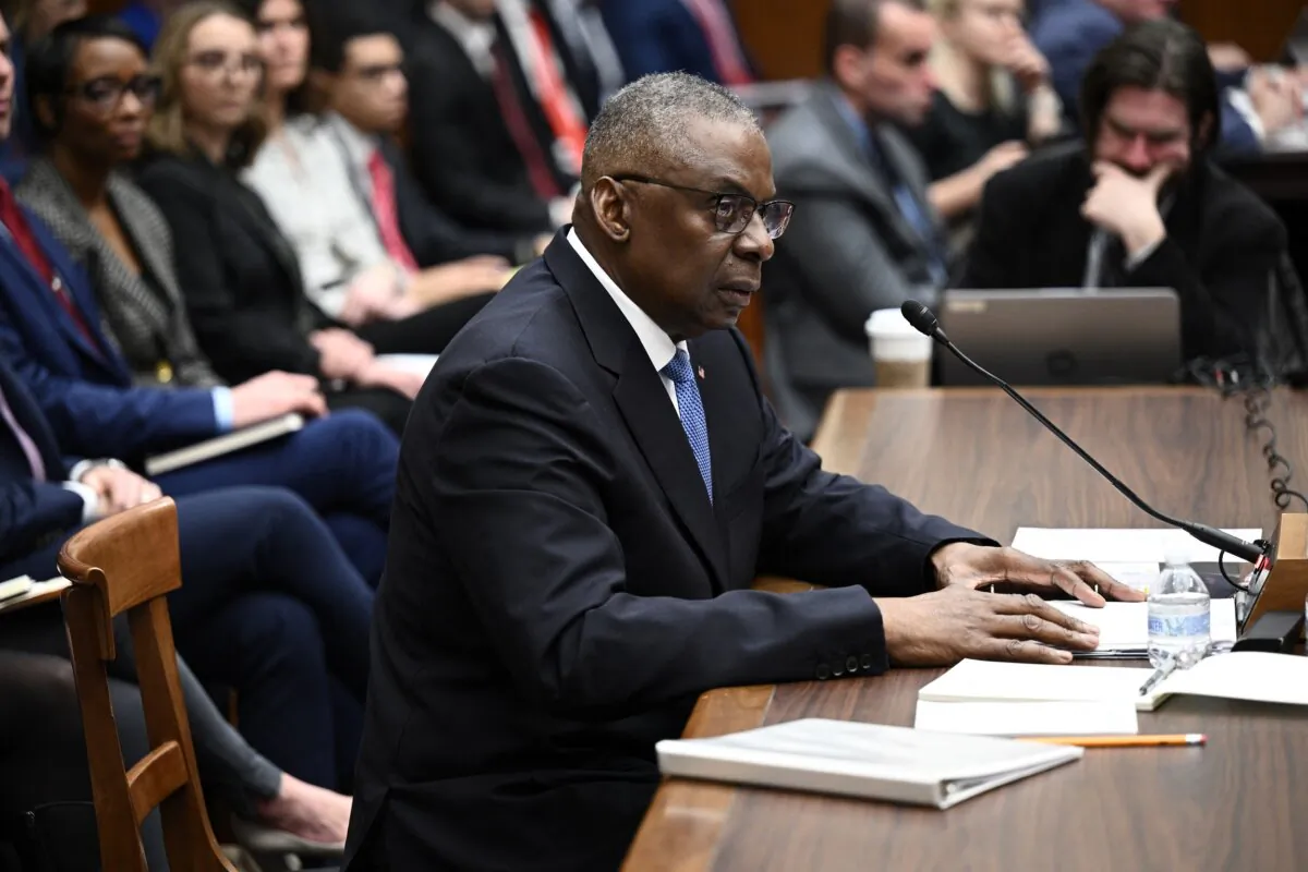 Defense Secretary Lloyd Austin testifies during a House Committee on Armed Services hearing to examine the circumstances surrounding the failure to communicate his absence during his recent hospitalization, on Capitol Hill in Washington on Feb. 29, 2024. (Brendan Smialowski/AFP via Getty Images)