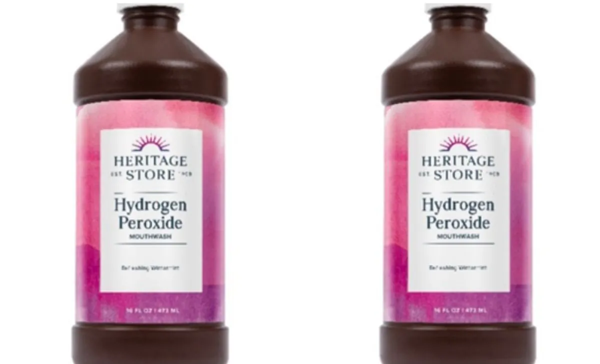 Heritage Store Hydrogen Peroxide Mouthwash is being pulled due to no child-resistant packing for products that have a certain amount of ethanol. (U.S. Consumer Product Safety Commission/Collage via The Epoch Times)