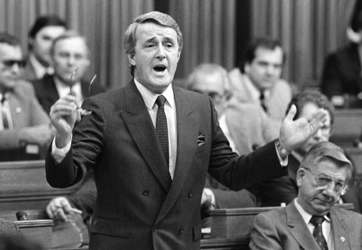 Prime Minister Brian Mulroney responds to questions in the House of Commons in Ottawa on Nov. 27, 1984. (CP Picture Archive/Ron Poling)