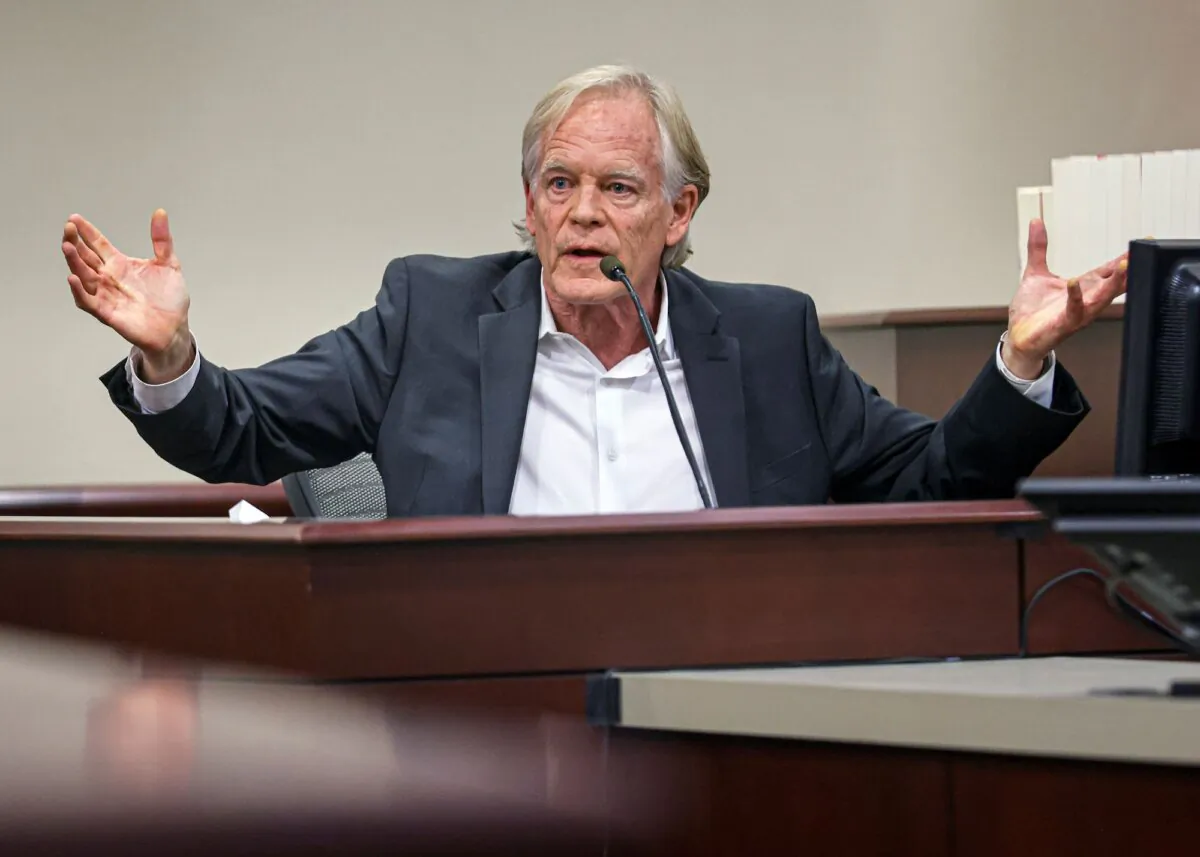 David Halls testifies during Hannah Gutierrez-Reed's involuntary manslaughter trial in state district court in Santa Fe, N.M., on Feb. 29, 2024. (Gabriela Campos/Pool/Santa Fe New Mexican via AP)