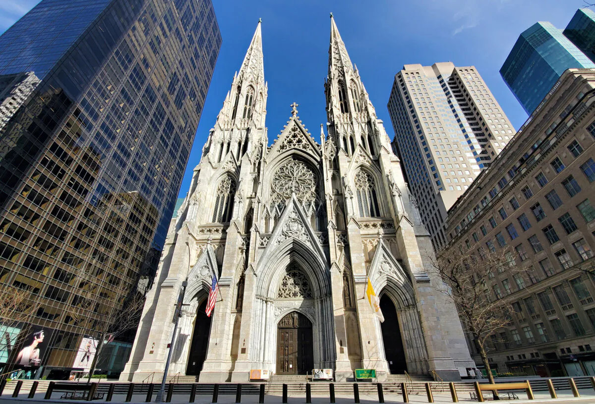 A view of St. Patricks Cathedral on April 14, 2020 in New York City. (Cindy Ord/Getty Images)