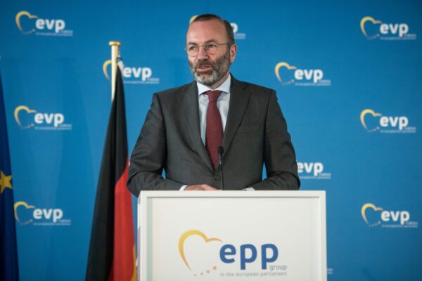 Chairman of the center-right European People Party group (EPP) Manfred Weber addresses a joint press conference during the EPP Groups Bureau meeting (European People's Party) in Berlin, on September 9, 2021. - The Group's Bureau of the European People's Party (EPP Group) holds a meeting in Berlin, Germany, from September 8 to September 10, 2021. (Photo by STEFANIE LOOS / AFP) (Photo by STEFANIE LOOS/AFP via Getty Images)