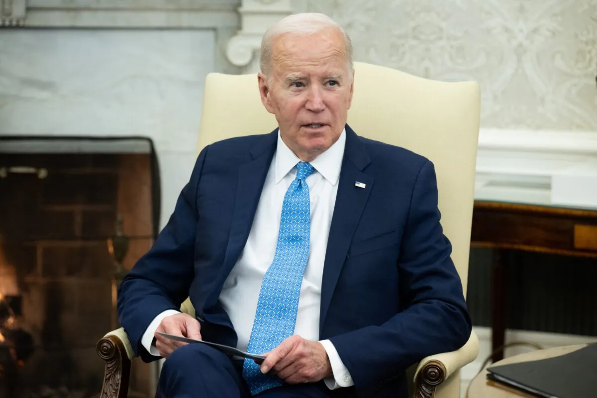 President Joe Biden speaks during a meeting with Italian Prime Minister Giorgia Meloni in the Oval Office of the White House in Washington, on March 1, 2024. (Saul Loeb/AFP via Getty Images)