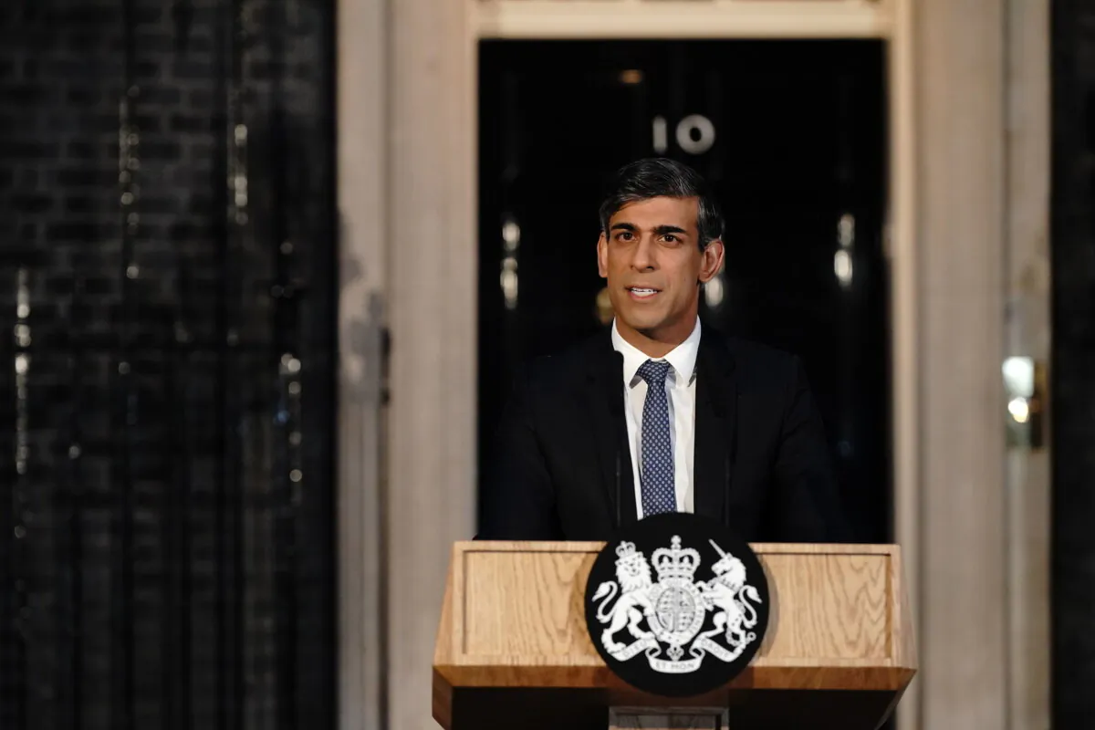 Prime Minister Rishi Sunak giving a press conference in Downing Street, London, on March 1, 2024. (Aaron Chown/PA Wire)