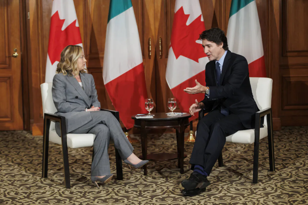 Prime Minister Justin Trudeau meets with Prime Minister of Italy Giorgia Meloni in Toronto on March 2, 2024. (The Canadian Press/Cole Burston)

