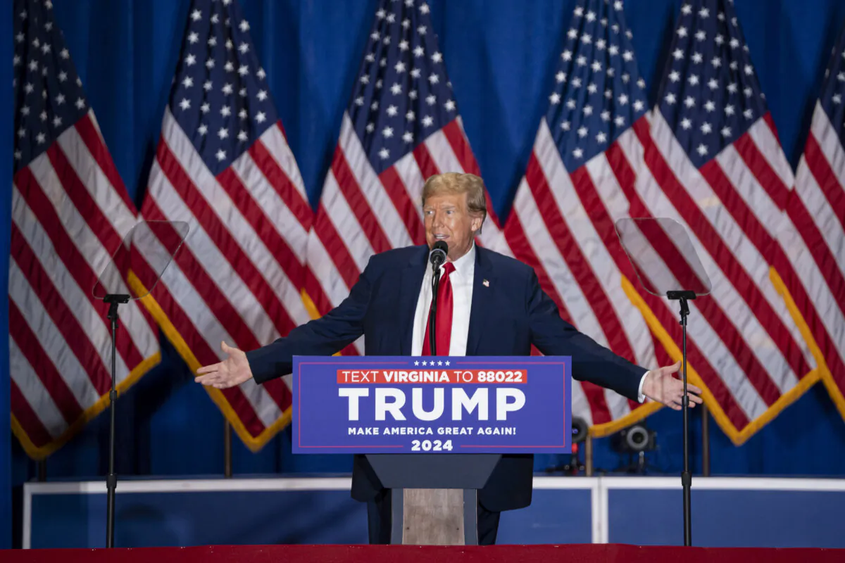 Republican presidential candidate former President Donald Trump speaks at the Greater Richmond Convention Center in Richmond, Va., on March 2, 2024. (Madalina Vasiliu/The Epoch Times)